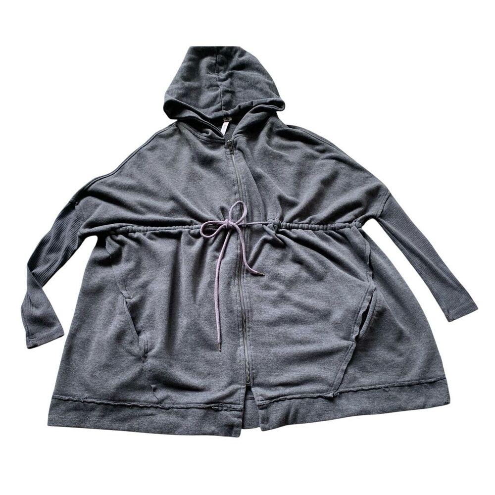Free People Brentwood Hooded Tie gray oversized SWEATSHIRT JACKET sz XS